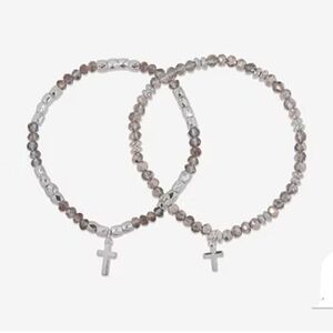 🆕BIJOUX BAR 2 pc Cross Silver Stretch Bracelet Set